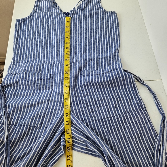 Beachlunchlounge Linen Blend Striped Jumpsuit Womens Small Wide Leg Cropped - Picture 11 of 12